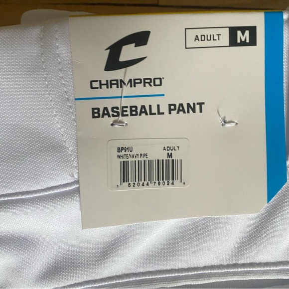NEW w/ Tags Mens Medium Champro Open Bottoms white with navy piping - Picture 4 of 5